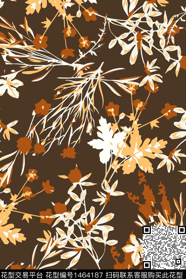 植物真丝花卉传统印花华亿平台下载（图片编号: 1464187） - 瓦栏（Walan）