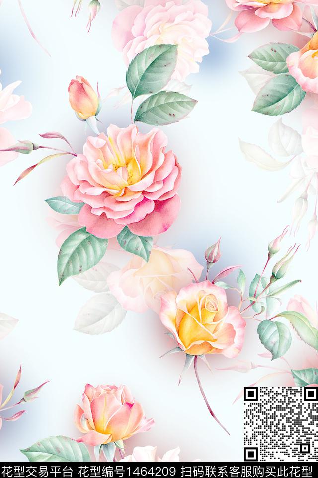 清爽底花卉花卉大牌风数码印花华亿平台下载（图片编号: 1464209） - 瓦栏（Walan）