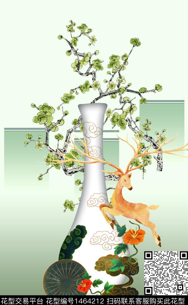 梅花鹿定位花数码印花华亿平台下载（图片编号: 1464212） - 瓦栏（Walan）