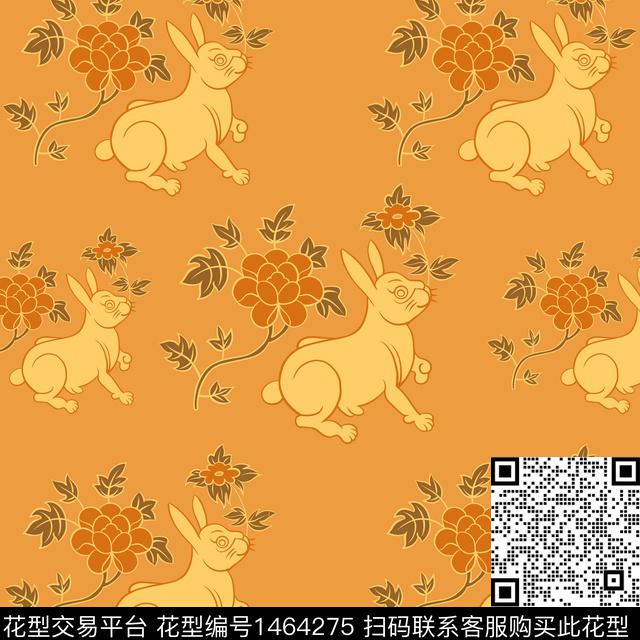 动物花卉兔子中国风数码印花华亿平台下载（图片编号: 1464275） - 瓦栏（Walan）