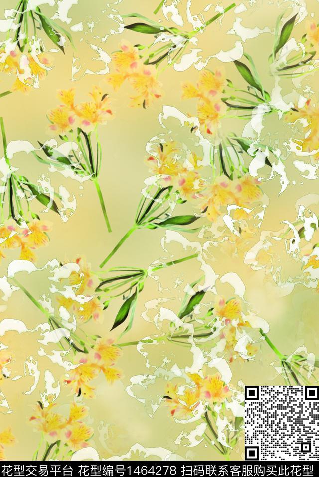 百合花卉小清新数码印花华亿平台下载（图片编号: 1464278） - 瓦栏（Walan）