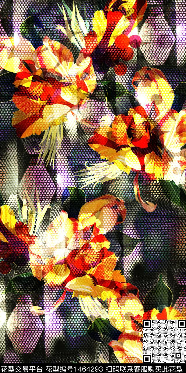 数码定位花香云纱朦胧花卉数码印花华亿平台下载（图片编号: 1464293） - 瓦栏（Walan）