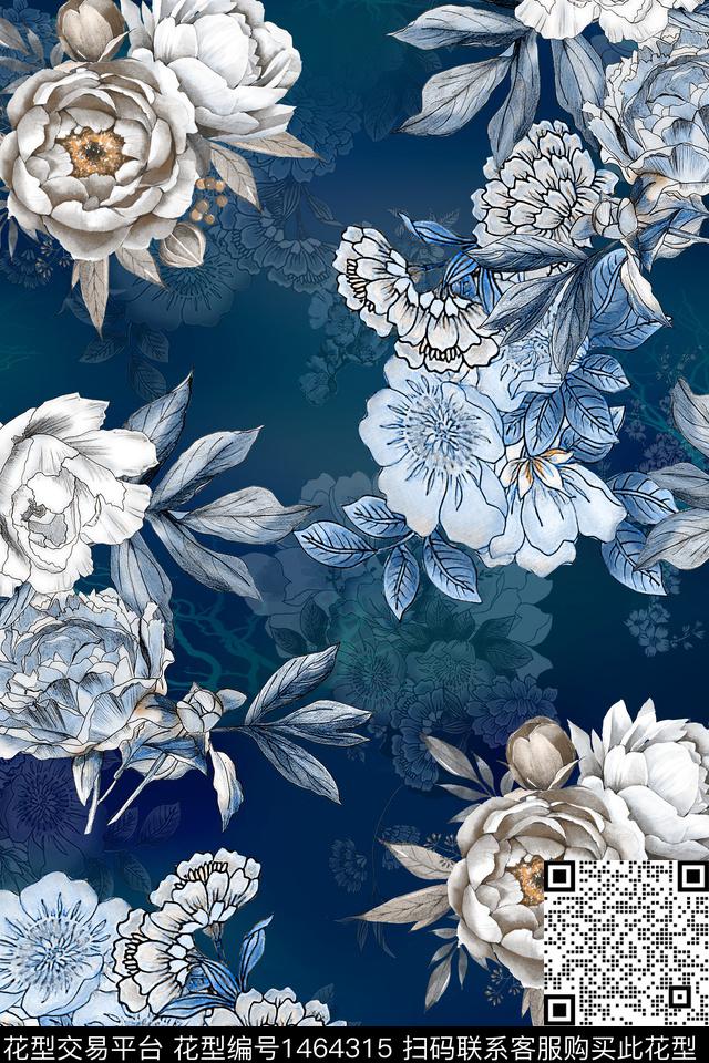 时尚花卉真丝数码印花华亿平台下载（图片编号: 1464315） - 瓦栏（Walan）