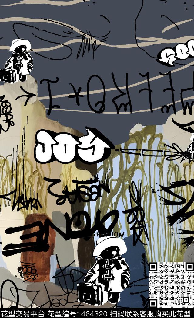 男装定位花涂鸦卡通数码印花华亿平台下载（图片编号: 1464320） - 瓦栏（Walan）