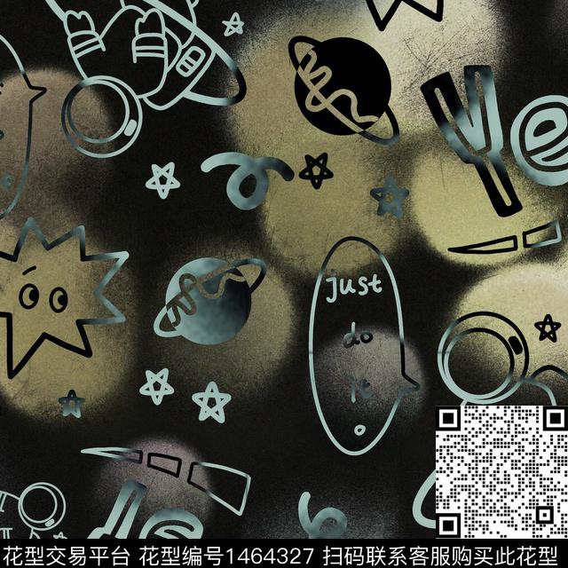 涂鸦笑脸宇航员数码印花华亿平台下载（图片编号: 1464327） - 瓦栏（Walan）