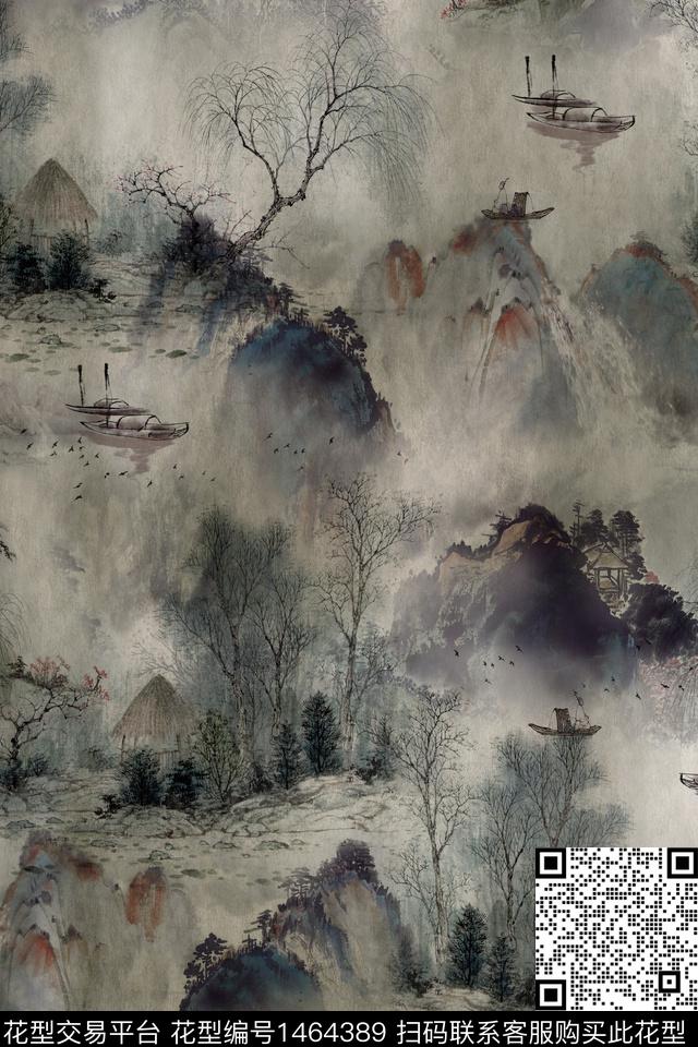 中国风国画水墨风数码印花华亿平台下载（图片编号: 1464389） - 瓦栏（Walan）