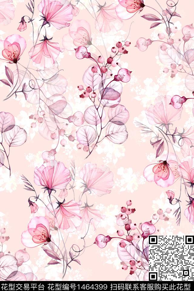 花卉小清新真丝数码印花华亿平台下载（图片编号: 1464399） - 瓦栏（Walan）