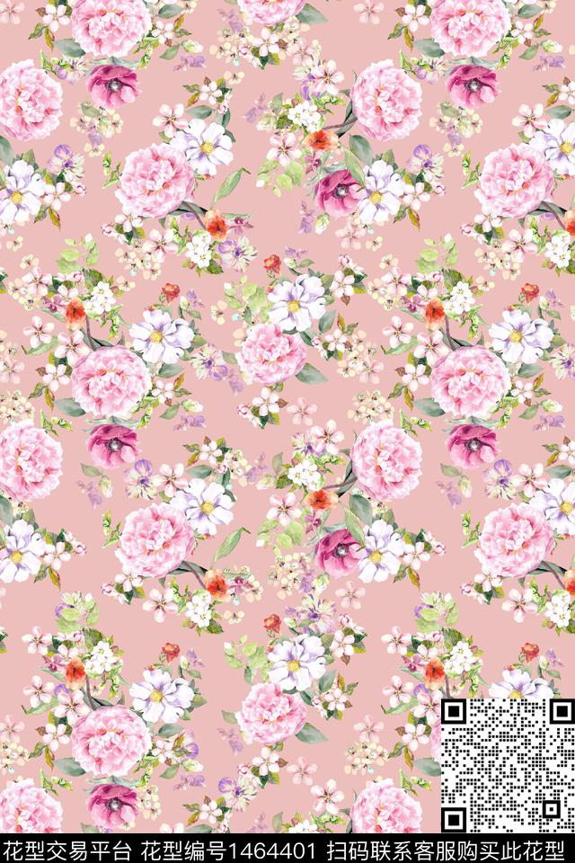 花卉小清新真丝数码印花华亿平台下载（图片编号: 1464401） - 瓦栏（Walan）