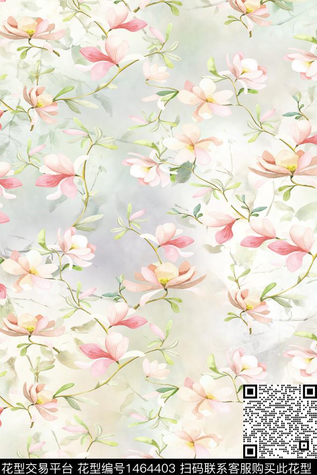 花卉小清新真丝数码印花华亿平台下载（图片编号: 1464403） - 瓦栏（Walan）