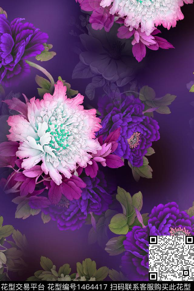 花卉香云纱真丝数码印花华亿平台下载（图片编号: 1464417） - 瓦栏（Walan）