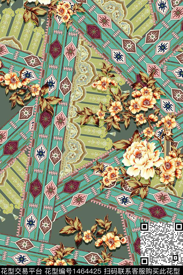 花卉香云纱真丝数码印花华亿平台下载（图片编号: 1464425） - 瓦栏（Walan）
