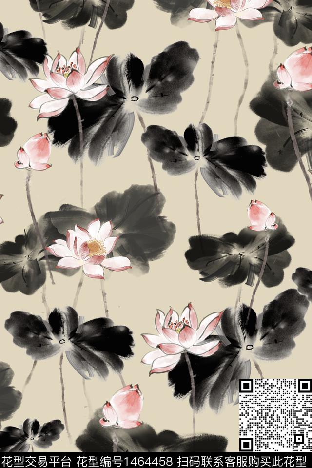 中国风花卉荷花数码印花华亿平台下载（图片编号: 1464458） - 瓦栏（Walan）