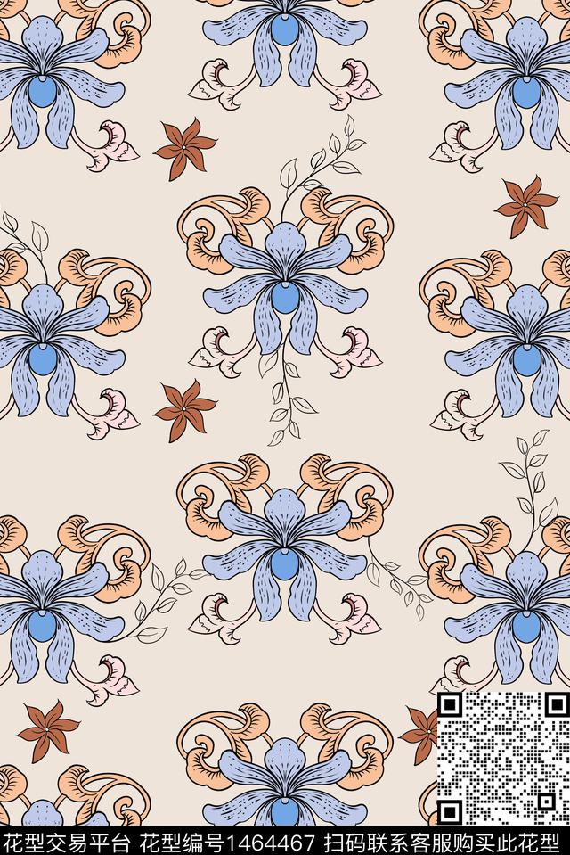 复古中国风花纹数码印花华亿平台下载（图片编号: 1464467） - 瓦栏（Walan）