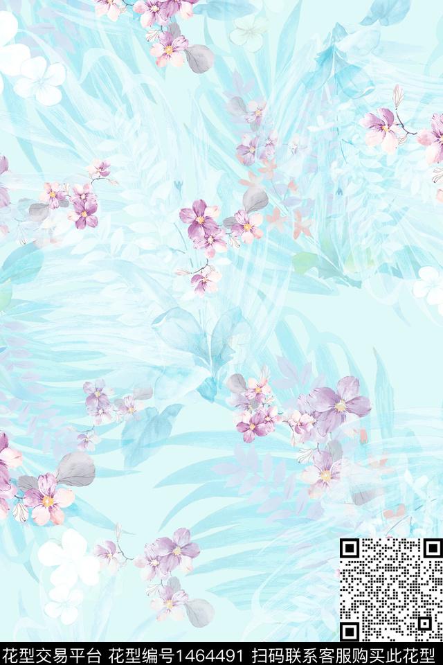 水彩绿植树叶年轻女性数码印花华亿平台下载（图片编号: 1464491） - 瓦栏（Walan）