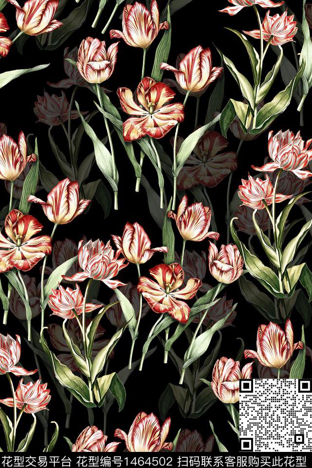 时尚花卉真丝数码印花华亿平台下载（图片编号: 1464502） - 瓦栏（Walan）