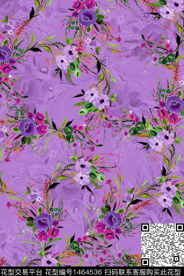 扎染华亿平台花卉香云纱数码印花华亿平台下载（图片编号: 1464536） - 瓦栏（Walan）