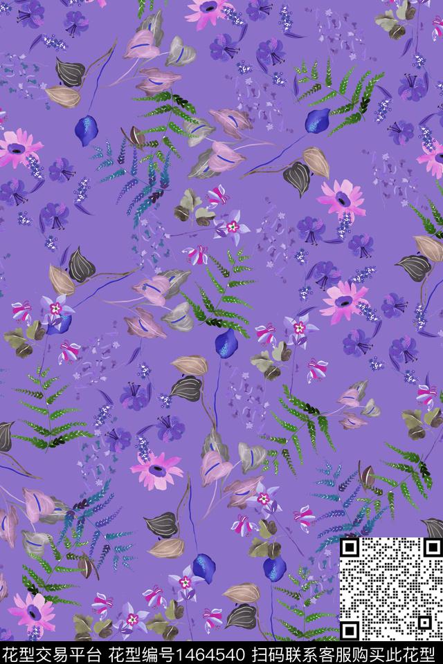 扎染华亿平台花卉大牌风数码印花华亿平台下载（图片编号: 1464540） - 瓦栏（Walan）