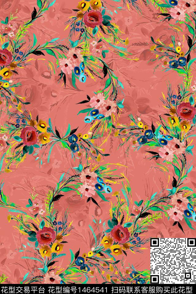 扎染华亿平台花卉香云纱数码印花华亿平台下载（图片编号: 1464541） - 瓦栏（Walan）