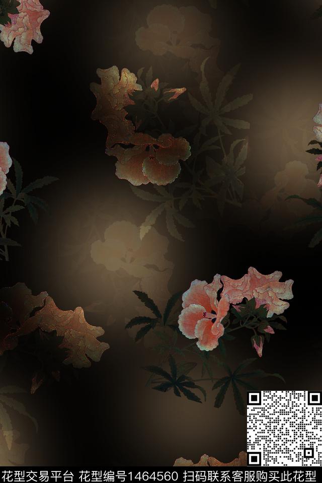 花卉香云纱中国风数码印花华亿平台下载（图片编号: 1464560） - 瓦栏（Walan）