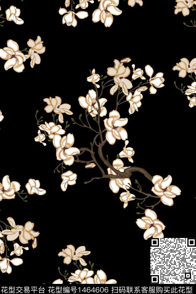 中国风真丝花卉数码印花华亿平台下载（图片编号: 1464606） - 瓦栏（Walan）