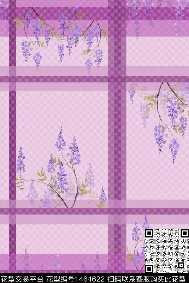 格子花卉大牌风数码印花华亿平台下载（图片编号: 1464622） - 瓦栏（Walan）