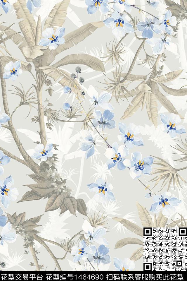 水彩绿植树叶大牌风数码印花华亿平台下载（图片编号: 1464690） - 瓦栏（Walan）