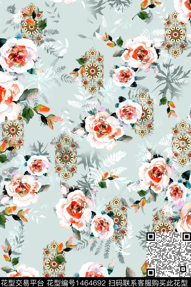 水彩绿植树叶大牌风数码印花华亿平台下载（图片编号: 1464692） - 瓦栏（Walan）