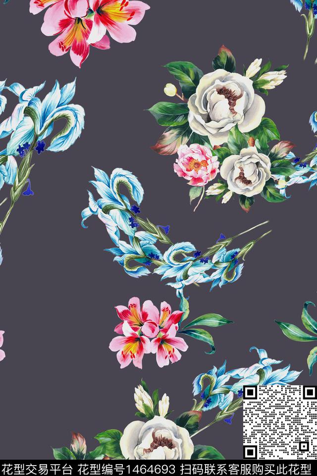 水彩花卉大牌风数码印花华亿平台下载（图片编号: 1464693） - 瓦栏（Walan）