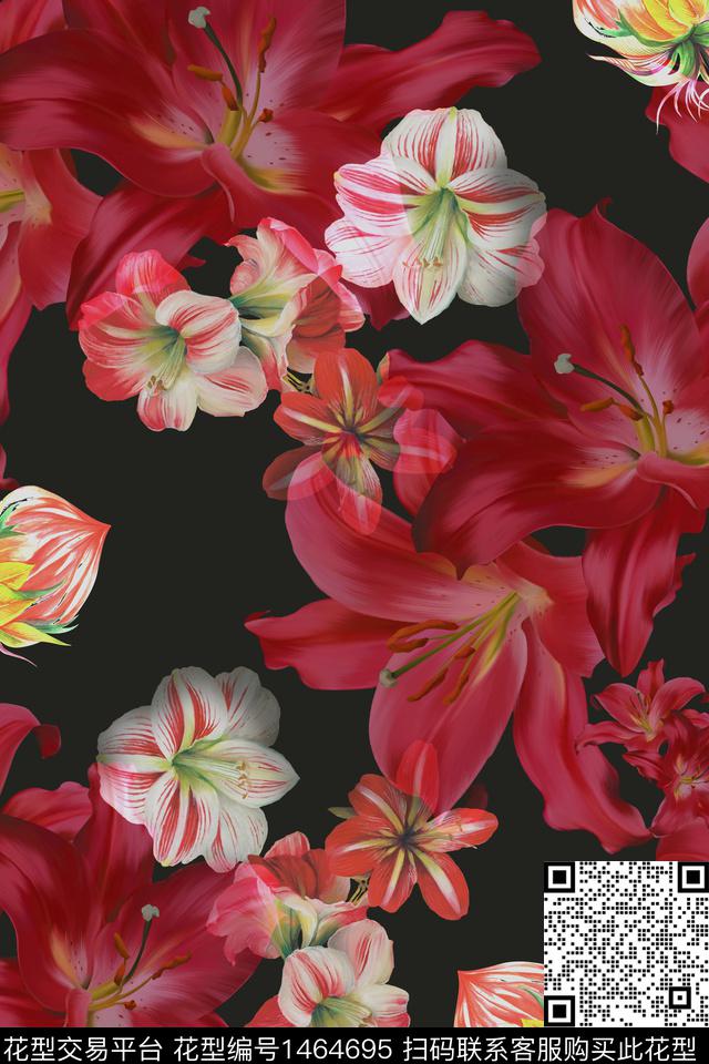 水彩花卉大牌风数码印花华亿平台下载（图片编号: 1464695） - 瓦栏（Walan）