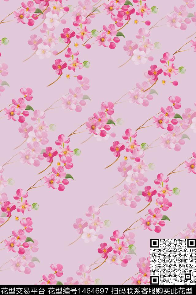 水彩花卉大牌风数码印花华亿平台下载（图片编号: 1464697） - 瓦栏（Walan）