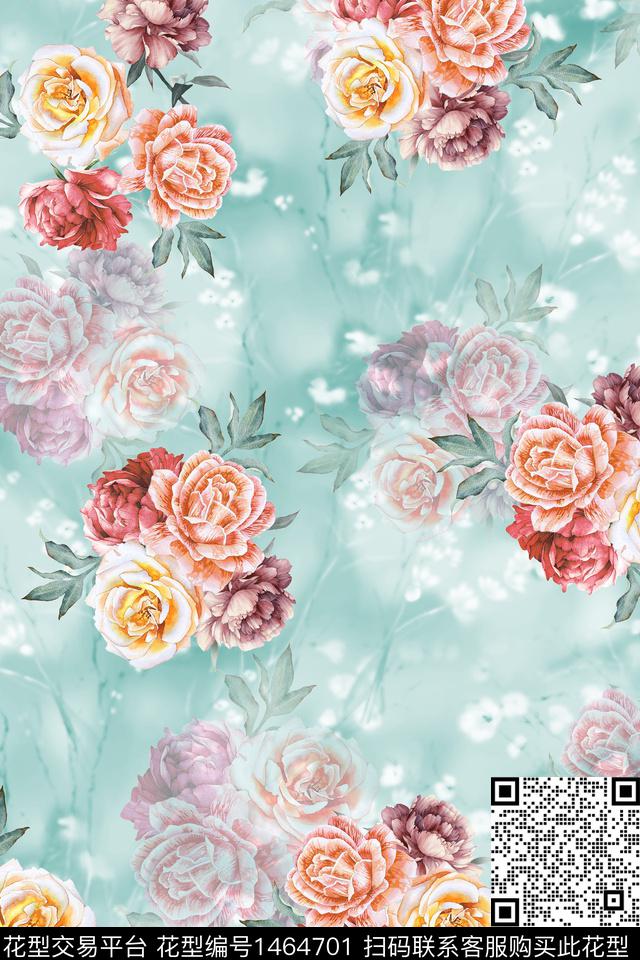 时尚花卉真丝数码印花华亿平台下载（图片编号: 1464701） - 瓦栏（Walan）