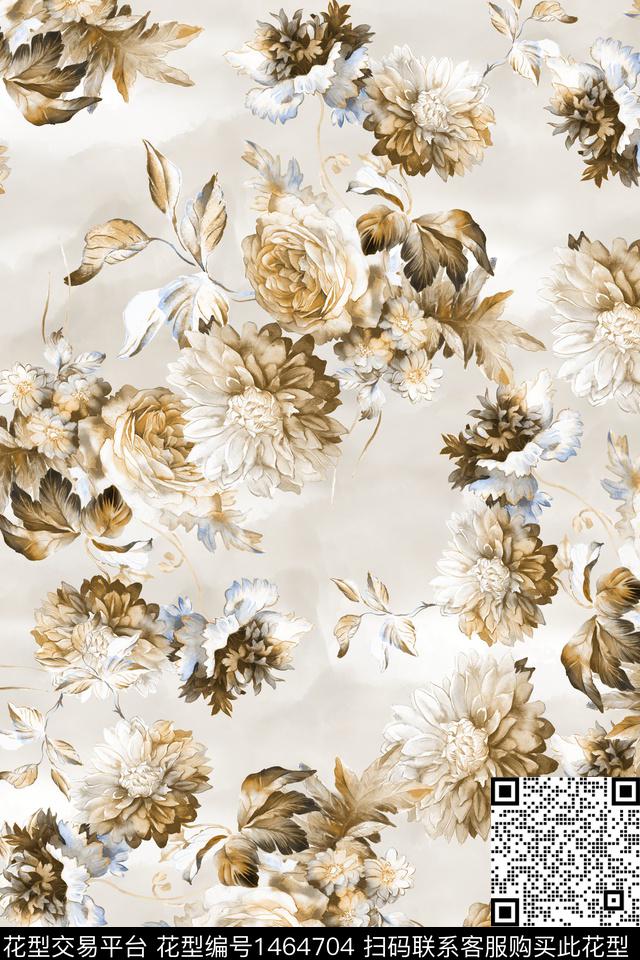 时尚花卉真丝数码印花华亿平台下载（图片编号: 1464704） - 瓦栏（Walan）
