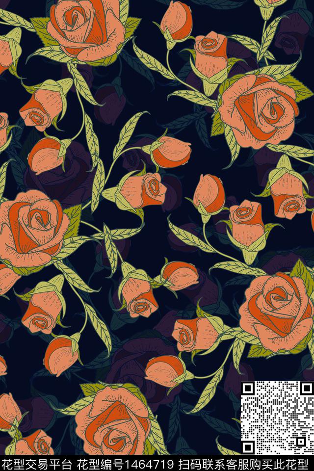 复古花卉大牌风传统印花华亿平台下载（图片编号: 1464719） - 瓦栏（Walan）