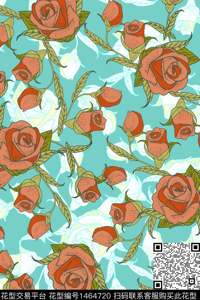 复古花卉大牌风传统印花华亿平台下载（图片编号: 1464720） - 瓦栏（Walan）