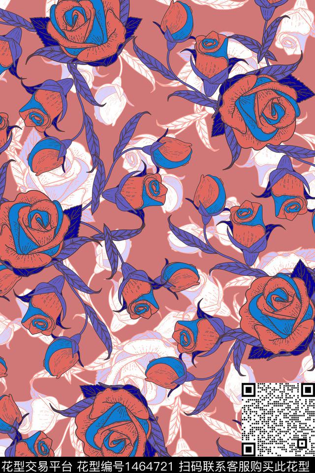 复古花卉大牌风传统印花华亿平台下载（图片编号: 1464721） - 瓦栏（Walan）