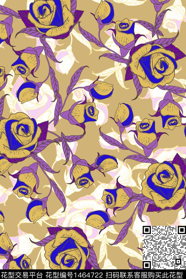 复古花卉大牌风传统印花华亿平台下载（图片编号: 1464722） - 瓦栏（Walan）