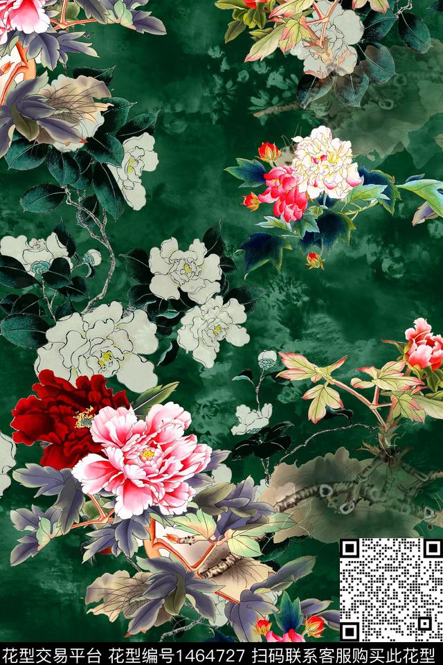 花卉中国风真丝数码印花华亿平台下载（图片编号: 1464727） - 瓦栏（Walan）