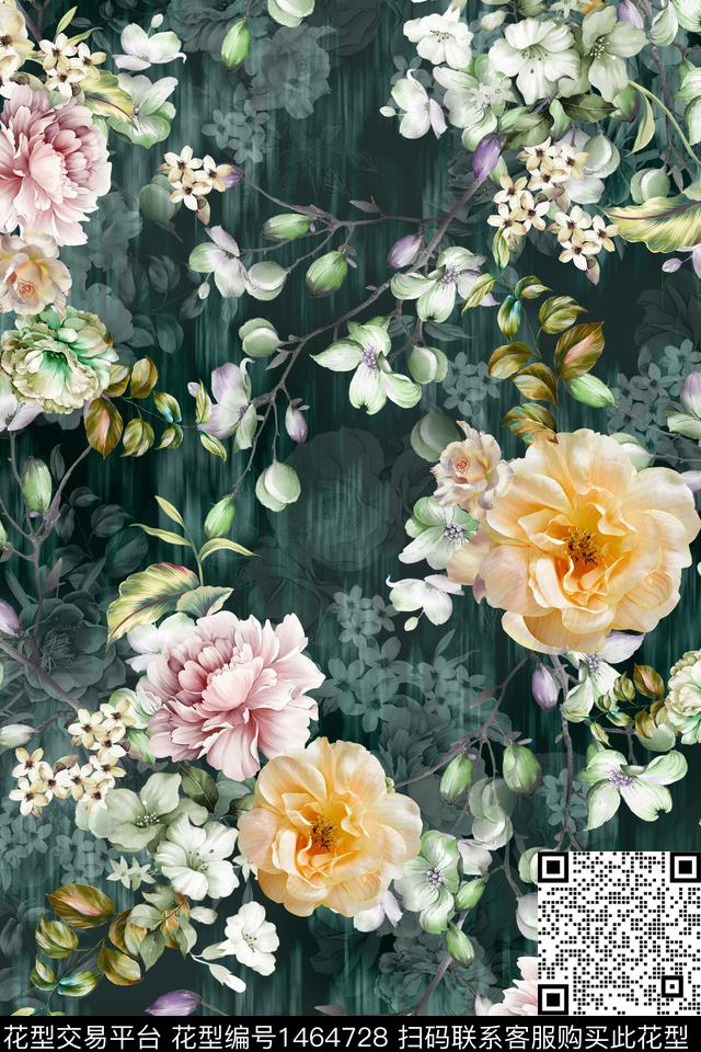 花卉中国风真丝数码印花华亿平台下载（图片编号: 1464728） - 瓦栏（Walan）