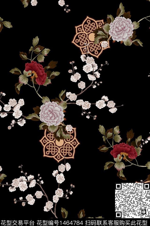 中国风真丝花卉数码印花华亿平台下载（图片编号: 1464784） - 瓦栏（Walan）