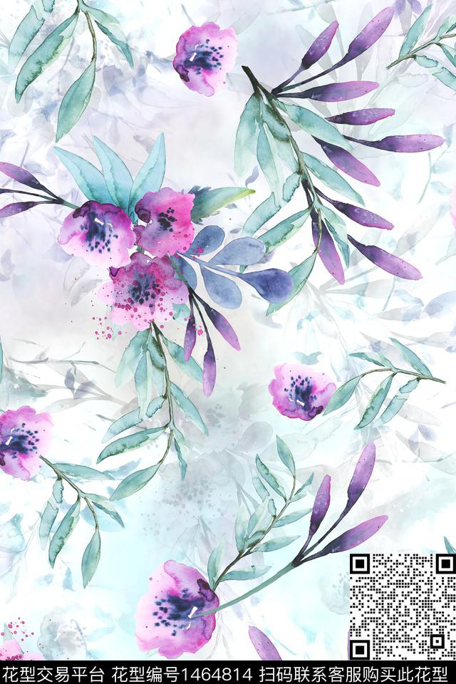 时尚花卉真丝数码印花华亿平台下载（图片编号: 1464814） - 瓦栏（Walan）