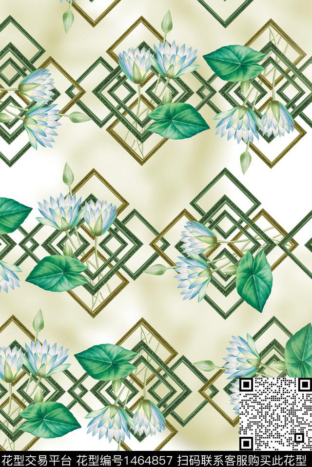 几何花卉正方形数码印花华亿平台下载（图片编号: 1464857） - 瓦栏（Walan）