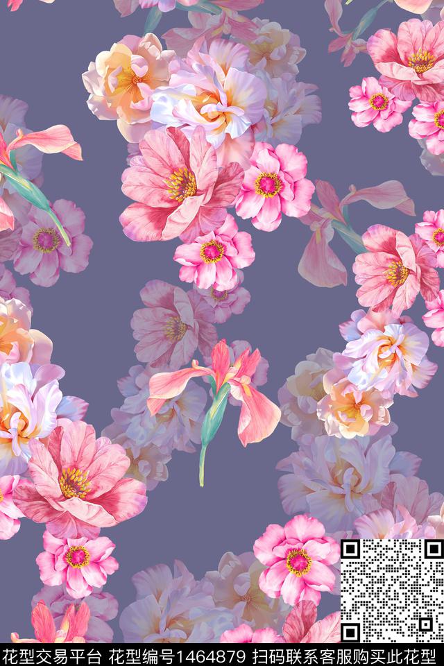 水彩花卉大牌风数码印花华亿平台下载（图片编号: 1464879） - 瓦栏（Walan）