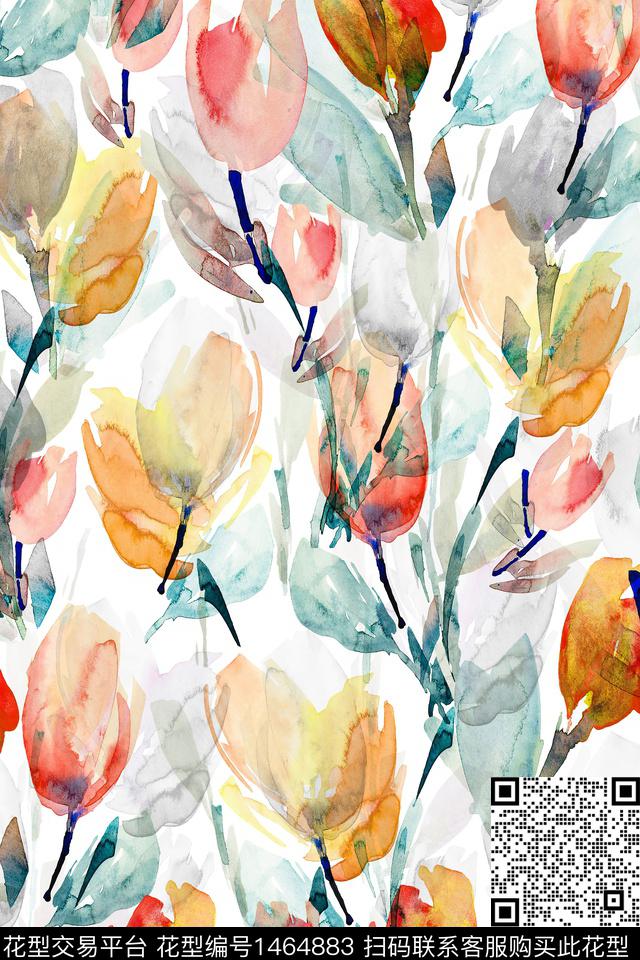 抽象花卉花卉大牌风数码印花华亿平台下载（图片编号: 1464883） - 瓦栏（Walan）