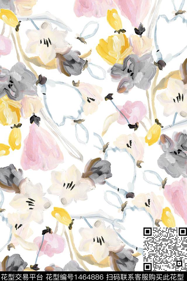 肌理抽象花卉花卉数码印花华亿平台下载（图片编号: 1464886） - 瓦栏（Walan）