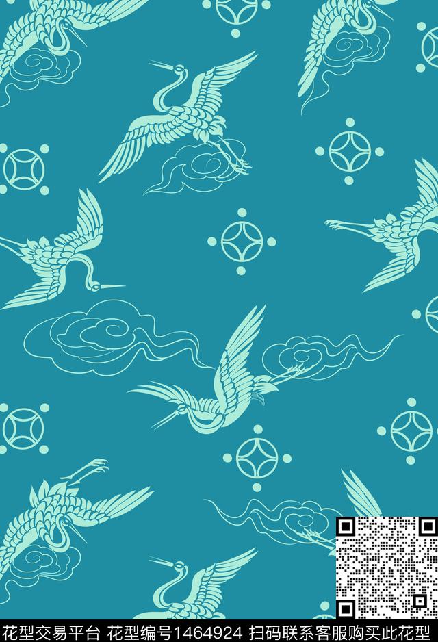 仙鹤中国风汉服数码印花华亿平台下载（图片编号: 1464924） - 瓦栏（Walan）