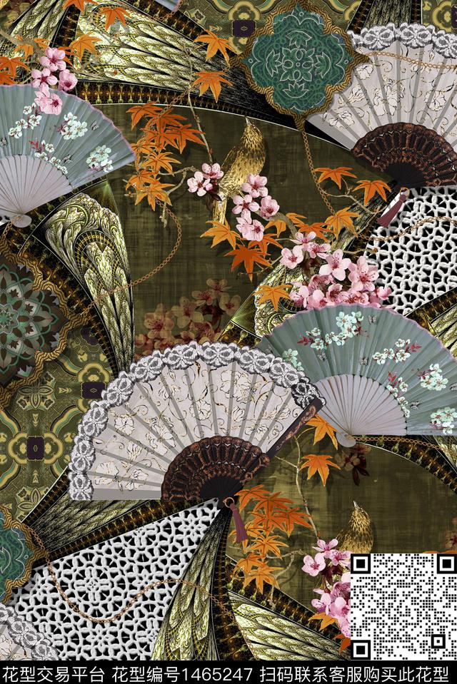 扇子民族风抽象数码印花华亿平台下载（图片编号: 1465247） - 瓦栏（Walan）