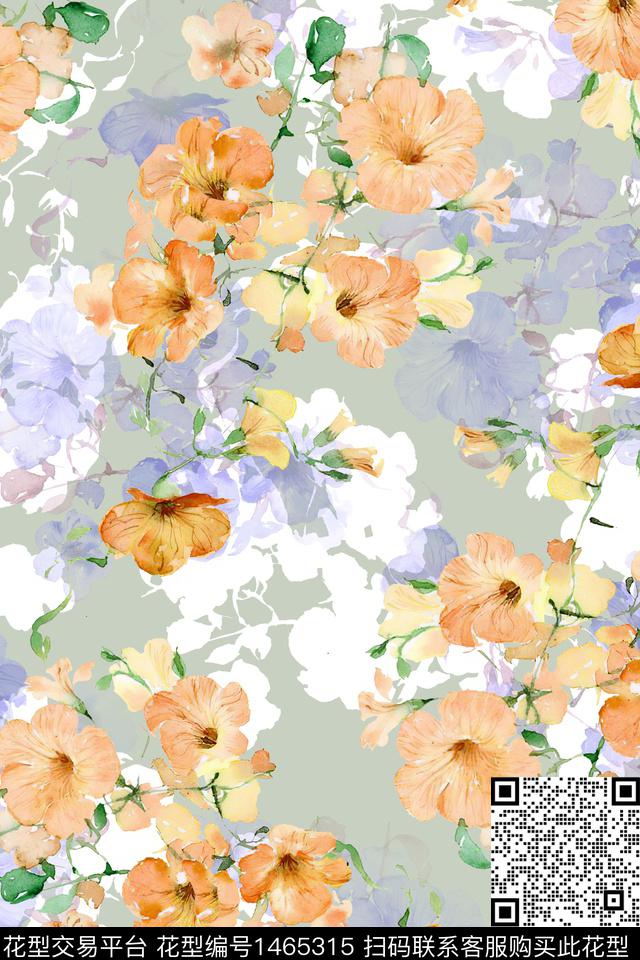 水彩绿植树叶大牌风数码印花华亿平台下载（图片编号: 1465315） - 瓦栏（Walan）