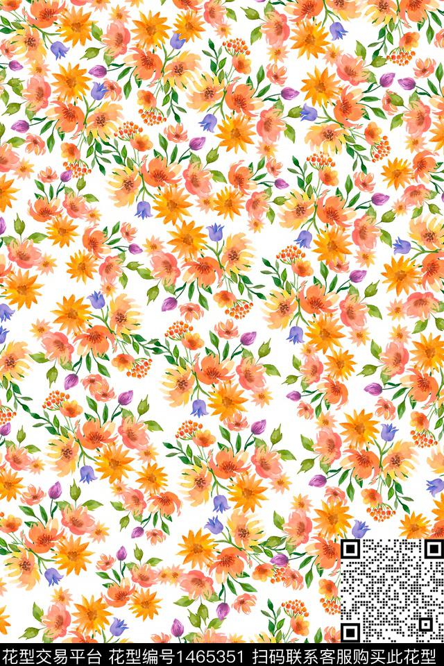 水彩女装花卉数码印花华亿平台下载（图片编号: 1465351） - 瓦栏（Walan）