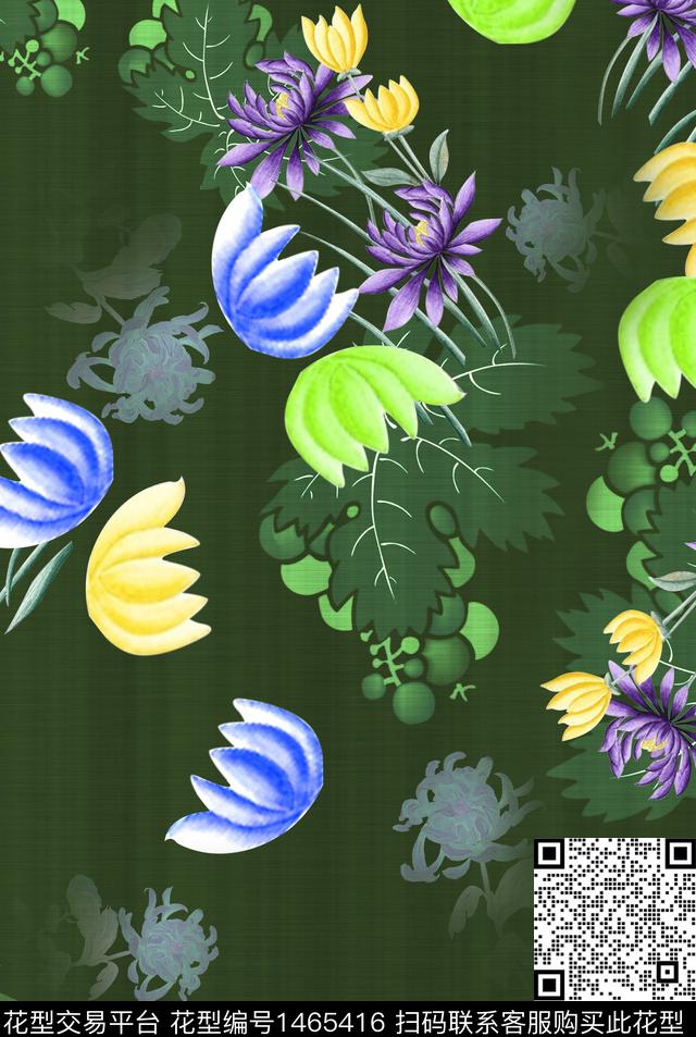 菊花花卉葡萄数码印花华亿平台下载（图片编号: 1465416） - 瓦栏（Walan）