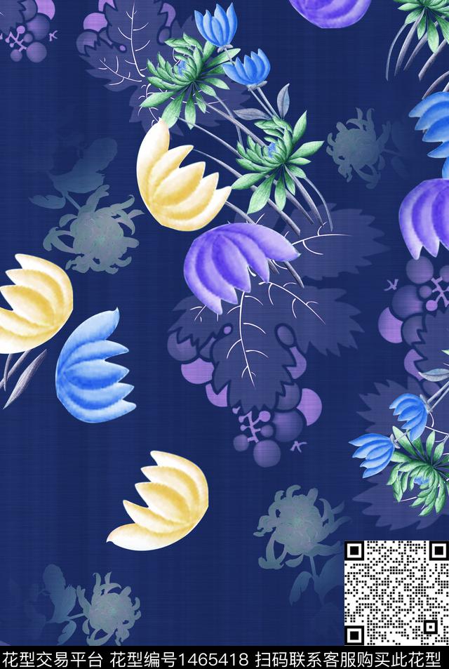 菊花花卉葡萄数码印花华亿平台下载（图片编号: 1465418） - 瓦栏（Walan）